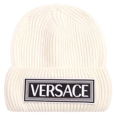 Versace White Wool Beanie Hat with 90s Vintage Logo 